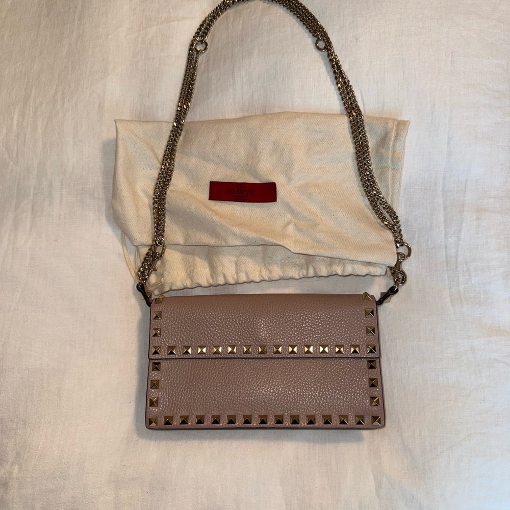 Valentino Garavani Taupe Studded Shoulder Bag